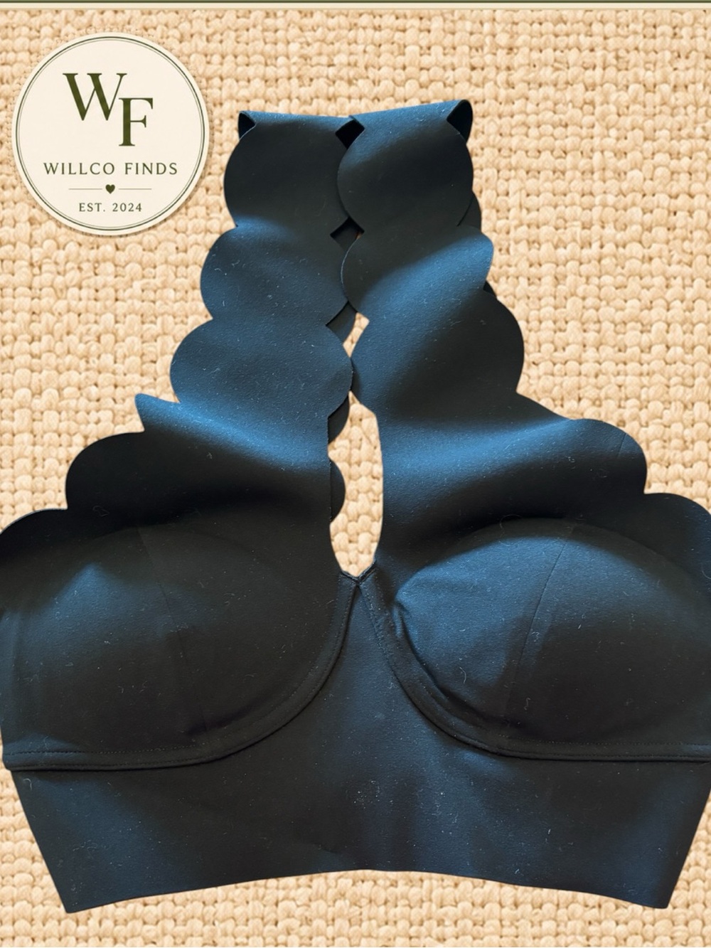 WISKII Betty Crisscross Bra Black Small NWT $72 Scallop Sports Bra